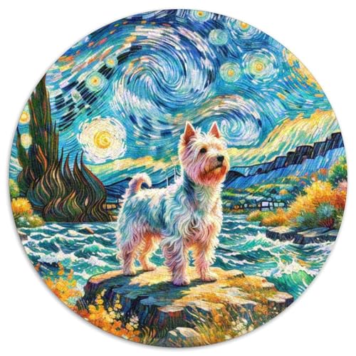 Terrier Rundes 1000 Puzzle Puzzle Rund Puzzle Haustierhund Stressabbau-Spielzeug Für Erwachsene Und Kinder Puzzle Erwachsene Anspruchsvoll 1000pcs (67.5x67.5cm) von MPASHJHCV