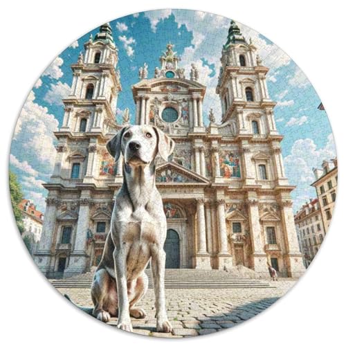 Weimaraner Rundes 1000 Puzzle Puzzle Rundes Puzzle Haustierhund Stressabbau-Spielzeug Für Erwachsene Kinder Puzzle Erwachsene Anspruchsvoll 1000pcs (67.5x67.5cm) von MPASHJHCV