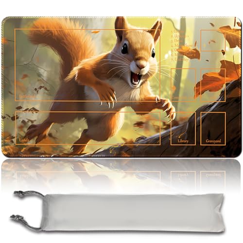 Brettspiel MTG Playmat + Freie wasserdichte Tasche, Genähte Kanten,Card Enthusiasten TCG Playmat Mouse Pad MTG Spielmatten Mit Zonen (Original Playmat) (with Zone,Squirrel-Token) von MPLR BOARD GAME