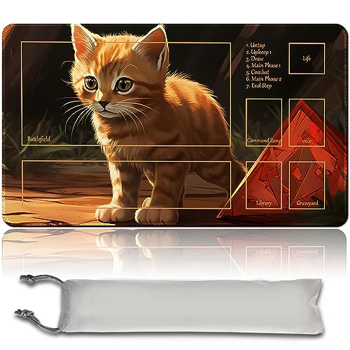 MPLR BOARD GAME Brettspiel MTG Spielmatten+Kostenlose wasserdichte Bag,Stitched Edges,Smooth Rubber Surface,MTG PlayMat with Zones(An Original Ancient Hellkite Playmat) (Adorable Kitten-with Zone) von MPLR BOARD GAME