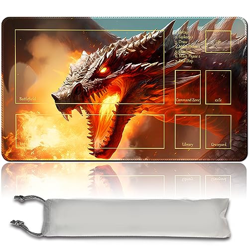MPLR BOARD GAME Brettspiel MTG Spielmatten+Kostenlose wasserdichte Bag,Stitched Edges,Smooth Rubber Surface,MTG PlayMat with Zones(An Original Ancient Hellkite Playmat) (with Zone) von MPLR BOARD GAME