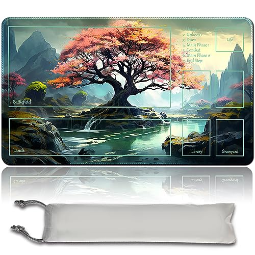 MPLR BOARD GAME Pink Tree - Brettspiel MTG Spielmatten+Kostenlose wasserdichte Bag,Stitched Edges,Smooth Rubber Surface,MTG PlayMat with Zones(An Original MTG Playmat) von MPLR BOARD GAME