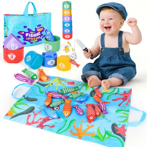 Montessori Spielzeug ab 1 Jahr, Angelspiel Baby Spielzeug mit Bechern & Matte, lernspielzeug zum Zahlenzählen, Farbsortieren, Geburtstagsgeschenke für Jungen und Mädchen im Alter von 1, 2, 3 Jahren Montessori Spielzeug ab 1 Jahr, Angelspiel Baby Spielzeug mit Bechern & Matte, lernspielzeug zum Zahlenzählen, Farbsortieren, Geburtstagsgeschenke für Jungen und Mädchen im Alter von 1, 2, 3 Jahren von MPQMPQ
