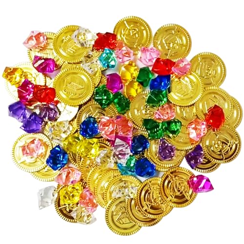 MPXEAVG 100 Stück Goldmünzen, 200 Kinder Piraten Edelsteine, Goldmünzen Kinder, Piratenschatz, Geeignet für Piratengeburtstage und andere Piratenparty-Anlässe von MPXEAVG