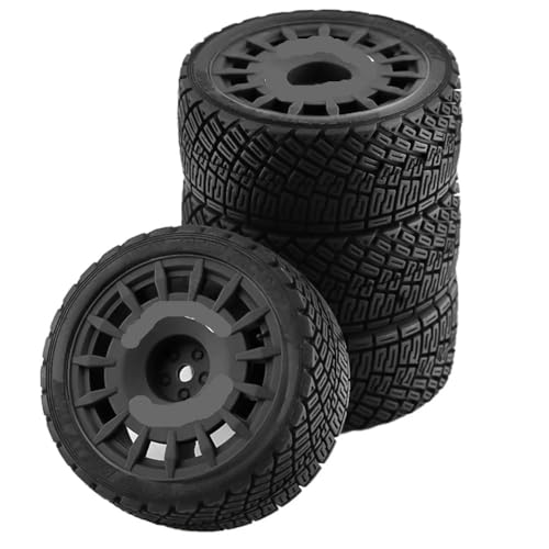 Universal-Kunststofffelgen-Gummireifen für 1/10 RC On-Road-Rennwagen, kompatibel mit Tamiya TT02 XV01 HSP 94123 HPI KYOSHO WLto (schwarz), 4 Stück von MQAIBENG