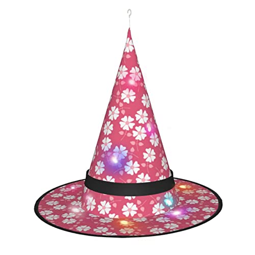 Hexenhüte mit LED-Licht, Blumenstruktur, rosa Druck, leuchtendes Kostüm, Cosplay-Outfit mit 3 Beleuchtungsmodi von MQGMZ