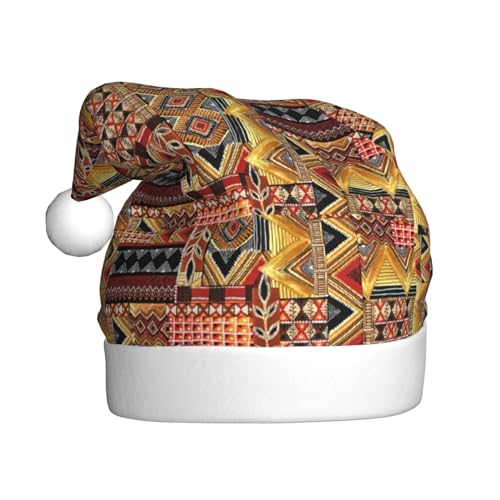 MQGMZ African Textile Patchwork Prtint Unisex Weihnachtsmützen Einzigartige Weihnachtsmütze Erwachsene Xmas Hut Für Neujahr Parteien Liefert von MQGMZ