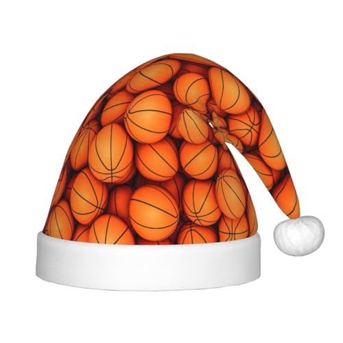 MQGMZ Basketball-Weihnachtsmütze mit orangefarbenem Druck, für Kinder, Weihnachtsmannmütze, perfekte Weihnachtsmütze, Urlaubsparty-Zubehör von MQGMZ