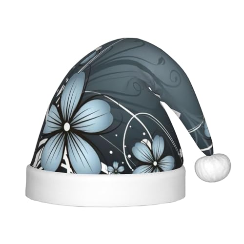MQGMZ Blauer Weihnachtshut mit Blumendruck für Kinder, Weihnachtsmannmütze, perfekt für die Weihnachtsfeier von MQGMZ