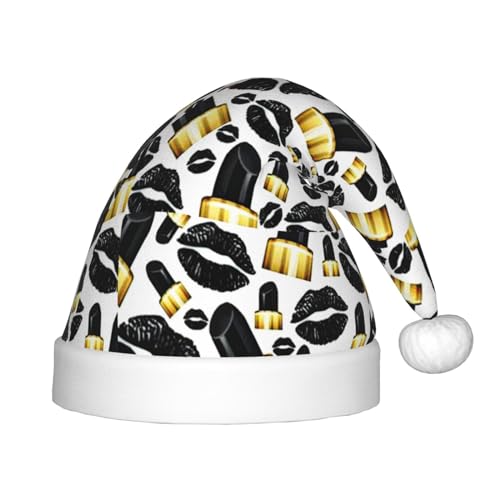 MQGMZ Coole schwarze Lippen-Druck-Weihnachtsmütze für Kinder, Weihnachtsmannmütze, perfekte Weihnachtsmütze, Urlaubsparty-Zubehör von MQGMZ