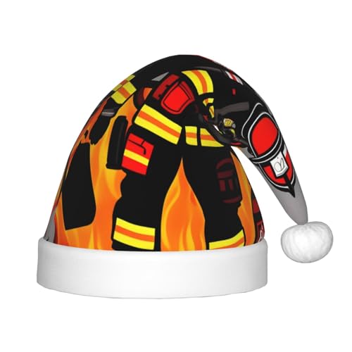MQGMZ Feuerwehrmann Feuerwehrmann Druck Weihnachtsmütze Urlaub Party Supplies - Unisex Nikolausmütze Xmas Hut für Kinder von MQGMZ