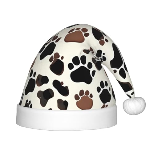 MQGMZ Hundepfotenabdrücke Druck Weihnachtsmütze Urlaub Party Supplies - Unisex Nikolausmütze Xmas Hut für Kinder von MQGMZ