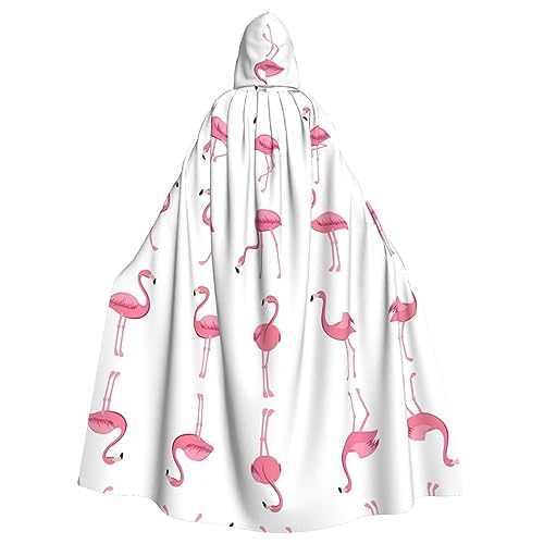 MQGMZ Kapuzenmantel mit Flamingos auf weißem Druck, für Erwachsene, langer Umhang für Weihnachten, Halloween, Cosplay, Kostüme, 147,3 cm von MQGMZ