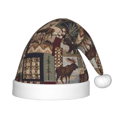 MQGMZ Lodge Bear Hirsch Druck Weihnachtsmütze Urlaub Party Supplies - Unisex Nikolausmütze Xmas Hut für Kinder von MQGMZ