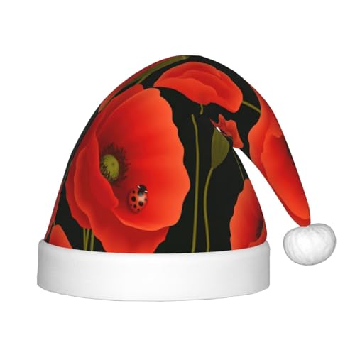 MQGMZ Mohnblumen Druck Weihnachtsmütze Urlaub Party Supplies - Unisex Nikolausmütze Xmas Hut für Kinder von MQGMZ