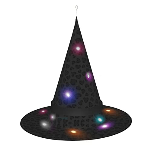 MQGMZ MqgmzLeopardenmuster, Halloween-LED-Hexenhut, Halloween-Hexen-Kostüm, Zubehör für Cosplay-Gefälligkeiten von MQGMZ