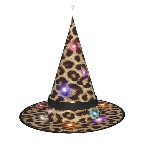 MQGMZ MqgmzLeopardenmuster, Halloween-LED-Hexenhut, Halloween-Hexen-Kostüm, Zubehör für Cosplay-Gefälligkeiten von MQGMZ