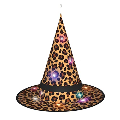 MQGMZ MqgmzLeopardenmuster, Halloween-LED-Hexenhut, Halloween-Hexen-Kostüm, Zubehör für Cosplay-Gefälligkeiten von MQGMZ