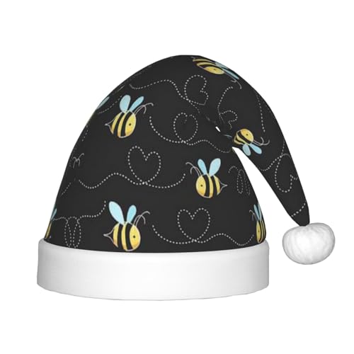 MQGMZ Mqgmzbumble Weihnachtsmütze mit Bienen-Aufdruck – Weihnachtsmütze für Kinder, Unisex, Flanell, Weihnachtsmütze, Kinder Nikolausmütze von MQGMZ