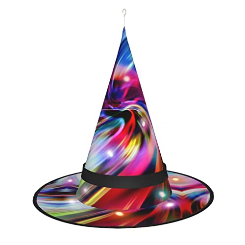 MQGMZ Mqgmzbunter Batikdruck, Halloween-LED-Hexenhut, Halloween-Hexen-Kostüm, Zubehör für Cosplay-Geschenke von MQGMZ