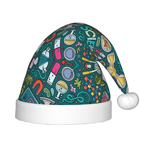 MQGMZ Mqgmzcartoon Science Theme Print Weihnachtsmütze - Weihnachtsmütze für Kinder, Unisex Flanell Xmas Hat, Kinder Nikolausmütze von MQGMZ
