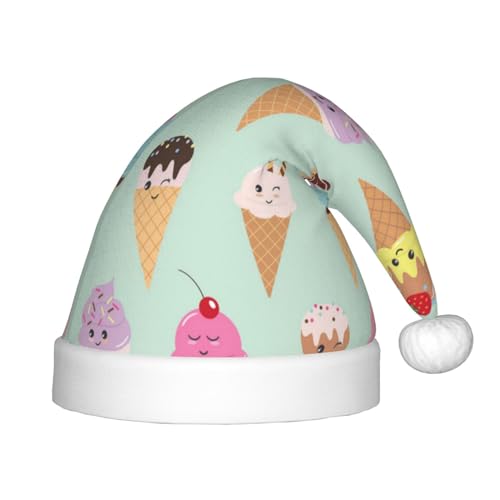 MQGMZ Mqgmzice Weihnachtsmütze mit cremefarbenem Zapfenaufdruck – Weihnachtsmütze für Kinder, Unisex, Flanell, Weihnachtsmütze für Kinder von MQGMZ