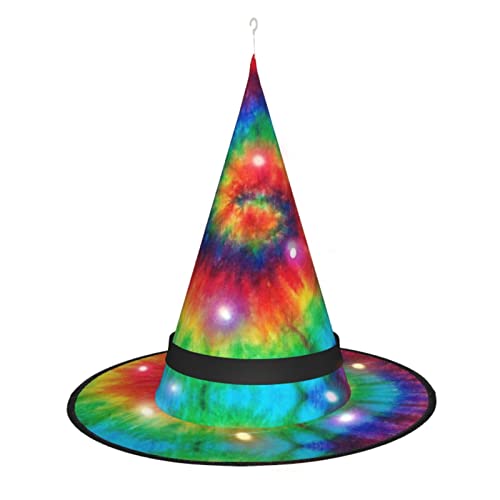 MQGMZ Mqgmztie Halloween-Hexenhut mit Regenbogen-Druck, Halloween-Hexenhut, Zubehör für Cosplay-Gefälligkeiten von MQGMZ