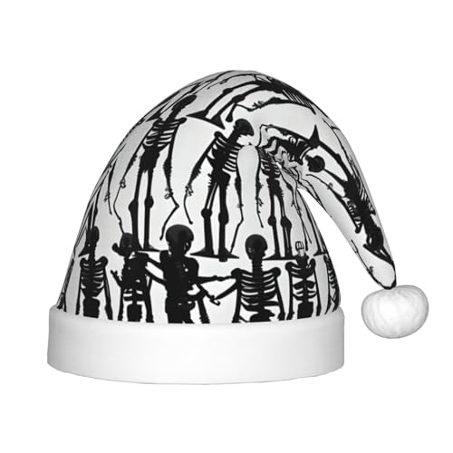 MQGMZ Schwarze Weihnachtsmütze mit floralem Totenkopf-Druck für Kinder, Weihnachtsmannmütze, perfekte Weihnachtsmütze, Urlaubsparty-Zubehör von MQGMZ