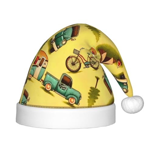 MQGMZ Weihnachtsmütze mit Auto- und Fahrraddruck, für Kinder, Weihnachtsmannmütze, perfekte Weihnachtsmütze, Urlaubsparty-Zubehör von MQGMZ