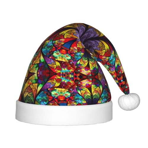 MQGMZ Weihnachtsmütze mit Blumen-Motiv, Buntglas-Druck, für Kinder, Weihnachtsmannmütze, perfekte Weihnachtsmütze, Urlaubsparty-Zubehör von MQGMZ