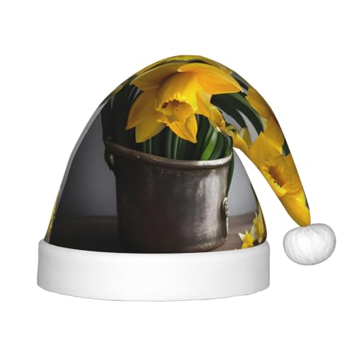 MQGMZ Weihnachtsmütze mit Narzissen-Motiv für Kinder, Weihnachtsmannmütze, perfekte Weihnachtsmütze, Urlaubsparty-Zubehör von MQGMZ