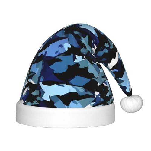 MQGMZ Weihnachtsmütze mit blauem Camouflage-Druck, für Kinder, Weihnachtsmannmütze, perfekte Weihnachtsmütze, Urlaubsparty-Zubehör von MQGMZ