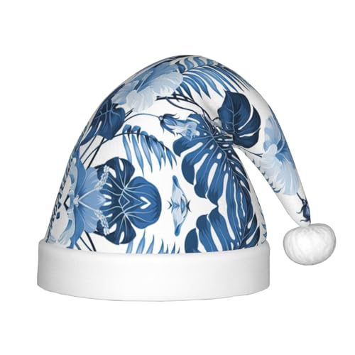 MQGMZ Weihnachtsmütze mit blauer Blume und tropischem Druck, für Kinder, Weihnachtsmannmütze, perfekte Weihnachtsmütze, Urlaubsparty-Zubehör von MQGMZ