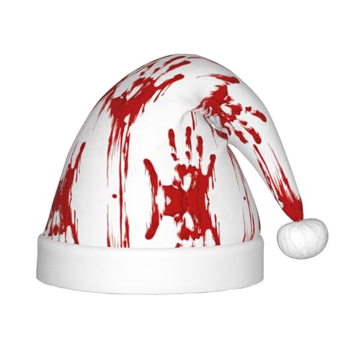 MQGMZ Weihnachtsmütze mit blutigen Handabdrücken für Kinder, Weihnachtsmannmütze, perfekte Weihnachtsmütze, Urlaubsparty-Zubehör von MQGMZ