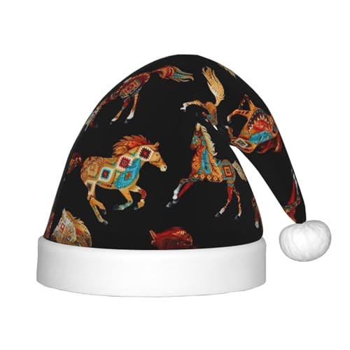 MQGMZ Weihnachtsmütze mit braunem Pferd-Druck für Kinder, Weihnachtsmannmütze für Kinder, perfekt für die Weihnachtsfeier MQGMZ Weihnachtsmütze mit braunem Pferd-Druck für Kinder, Weihnachtsmannmütze für Kinder, perfekt für die Weihnachtsfeier von MQGMZ