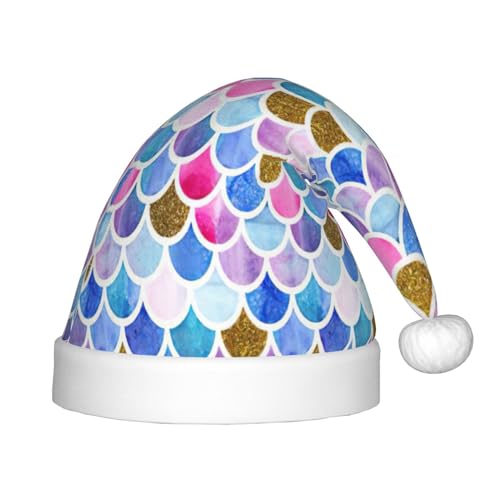 MQGMZ Weihnachtsmütze mit buntem Fischschuppen-Druck für Kinder, Weihnachtsmannmütze, perfekte Weihnachtsmütze, Urlaubsparty-Zubehör von MQGMZ