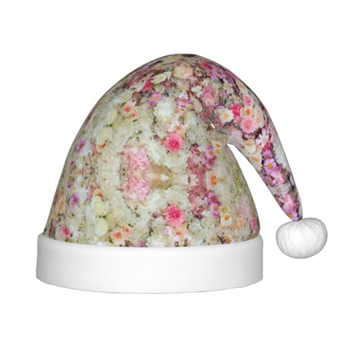 MQGMZ Weihnachtsmütze mit rosa Blumengruppendruck für Kinder, Weihnachtsmannmütze, perfekt für die Weihnachtsfeier von MQGMZ