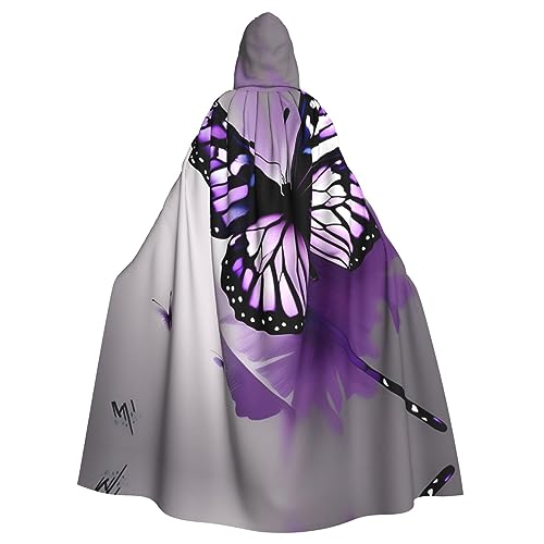 MQGMZ Wunderschöner violetter Schmetterlings-Kunstdruck für Erwachsene, Kapuzenmantel, Umhang, langer Umhang, Hoodie für Weihnachten, Halloween, Cosplay, Kostüme, 147,3 cm von MQGMZ