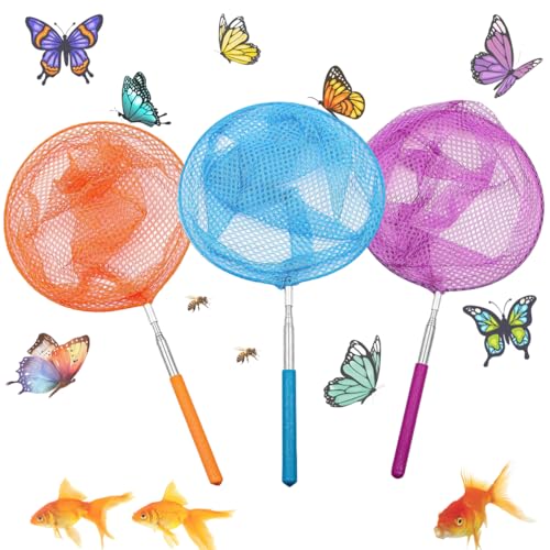 Kescher Kinder, 2/3/4 Stück Fischernetz Kinder, Schmetterlingsnetz Ausziehbare, Teleskop Kinderkescher zum Fangen von Krabben, Insekten, Vogelspielen, Garten, Pool, Teichen, Strand, Outdoor (B_3) von MQIAN