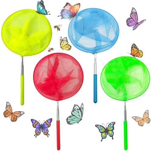 Kescher Kinder, 2/3/4 Stück Fischernetz Kinder, Schmetterlingsnetz Ausziehbare, Teleskop Kinderkescher zum Fangen von Krabben, Insekten, Vogelspielen, Garten, Pool, Teichen, Strand, Outdoor (C_4) von MQIAN