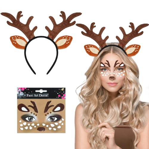 Rentier Haarreif, Reh Kostüm Damen, Reh Haarreif, Rentier Kostüm Erwachsene Kinder, Reh Geweih Haarreif, Karneval Faschingskostüme Damen Reh, Reh Gesichtstattoo für Karneval Fasching Cosplay Party Rentier Haarreif, Reh Kostüm Damen, Reh Haarreif, Rentier Kostüm Erwachsene Kinder, Reh Geweih Haarreif, Karneval Faschingskostüme Damen Reh, Reh Gesichtstattoo für Karneval Fasching Cosplay Party von MQIAN
