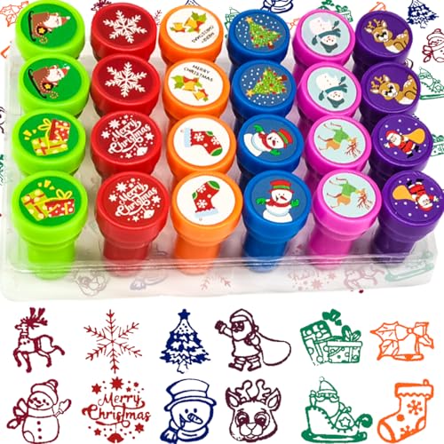 MQIAN Weihnachtsstempel für Kinder, 24 Stück Selbstfärbend, Stempelset Weihnachten, Mitgebsel Kleinigkeit, Kleine Party-Überraschung von MQIAN