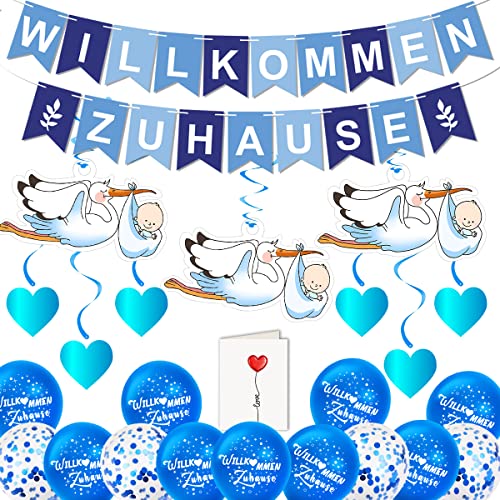 Willkommen Zuhause Baby, Vormontiert Willkommen Zuhause Banner, Welcome Home Baby, Mit 6 Stück Storch Zur Geburt, Willkommen Balloon, Baby Geburt Deko Willkommen Zuhause Baby, Vormontiert Willkommen Zuhause Banner, Welcome Home Baby, Mit 6 Stück Storch Zur Geburt, Willkommen Balloon, Baby Geburt Deko von MQIAN