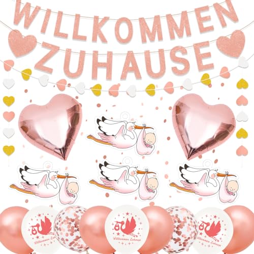 Willkommen Baby Mädchen - Storch Geburt Deko Set Mit 6 Stück für Draußen, Vormontierte Herzlich Willkommen Girlande, Babyparty Deko Willkommen Baby Mädchen - Storch Geburt Deko Set Mit 6 Stück für Draußen, Vormontierte Herzlich Willkommen Girlande, Babyparty Deko von MQIAN