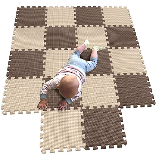 MQIAOHAM 18 Pieces Boden spielmatte Kinder bodenmatte Baby Spiele für Puzzle matten Baby puzzlematten für Kinder krabbeldecke Dicke Eva Matte Teppich spielmatten Wasserdicht Coffee Beige 106110 von MQIAOHAM