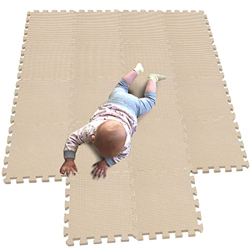 MQIAOHAM 18 Pieces krabbeldecke wasserdicht Teppich Kinder Matte für Baby Puzzle Boden matten Play Gym puzzlematten spielmatten Schaum puzzlematte Kleinkind Schaumstoff Beige 110 von MQIAOHAM