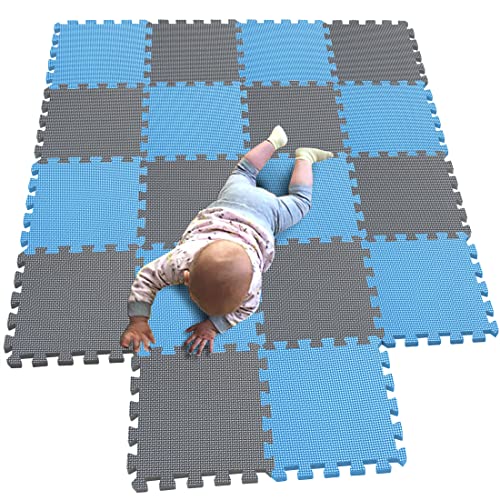 MQIAOHAM 18 pieces krabbeldecke wasserdicht teppich kinder matte für baby puzzle boden matten play gym puzzlematten spielmatten schaum puzzlematte kleinkind schaumstoff Blau Grau 107112 von MQIAOHAM