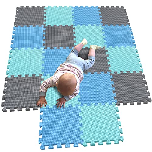 MQIAOHAM 18 Pieces krabbeldecke wasserdicht Teppich Kinder Matte für Baby Puzzle Boden matten Play Gym puzzlematten spielmatten Schaum puzzlematte Kleinkind Schaumstoff Blau Grün Grau 107108112 von MQIAOHAM