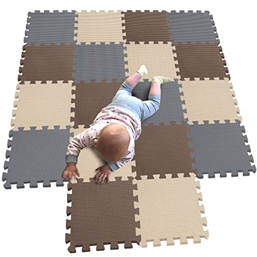 MQIAOHAM 18 Pieces krabbeldecke wasserdicht Teppich Kinder Matte für Baby Puzzle Boden matten Play Gym puzzlematten spielmatten Schaum puzzlematte Kleinkind Schaumstoff Braun Beige Grau 106110112 von MQIAOHAM