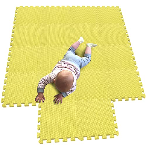 MQIAOHAM 18 Pieces krabbeldecke wasserdicht Teppich Kinder Matte für Baby Puzzle Boden matten Play Gym puzzlematten spielmatten Schaum puzzlematte Kleinkind Schaumstoff Gelb 105 von MQIAOHAM